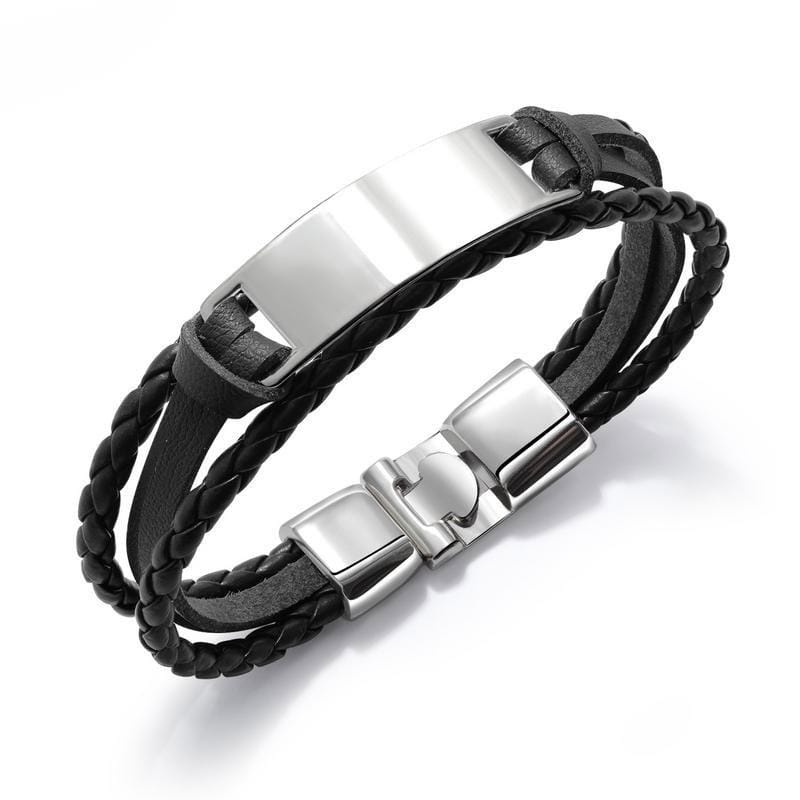 OPK Simple and Wild Fashion Bracelet Multilayer Woven Leather Bracelet for Men (Black Steel)