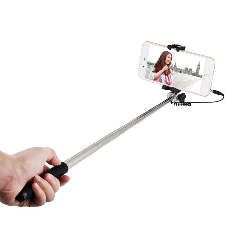 Portable Flower Pattern Wire Controlled Selfie Stick Monopod Folding Extendable Handheld Pocket Holder for iOS & Android Phone, Folded Length: 12.5cm, Max Extension Length: 70.0cm (Red)