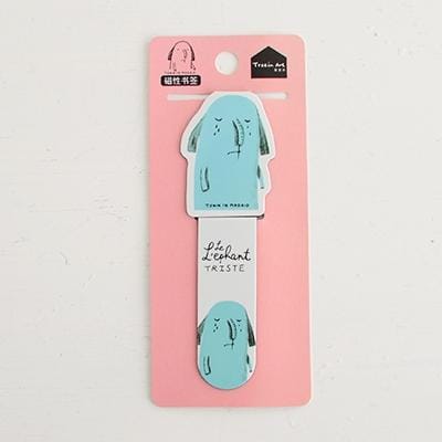 Cute Magnetic Bookmarks Paper Clip Fridge Stickers School Office Supply (Blue elephant)