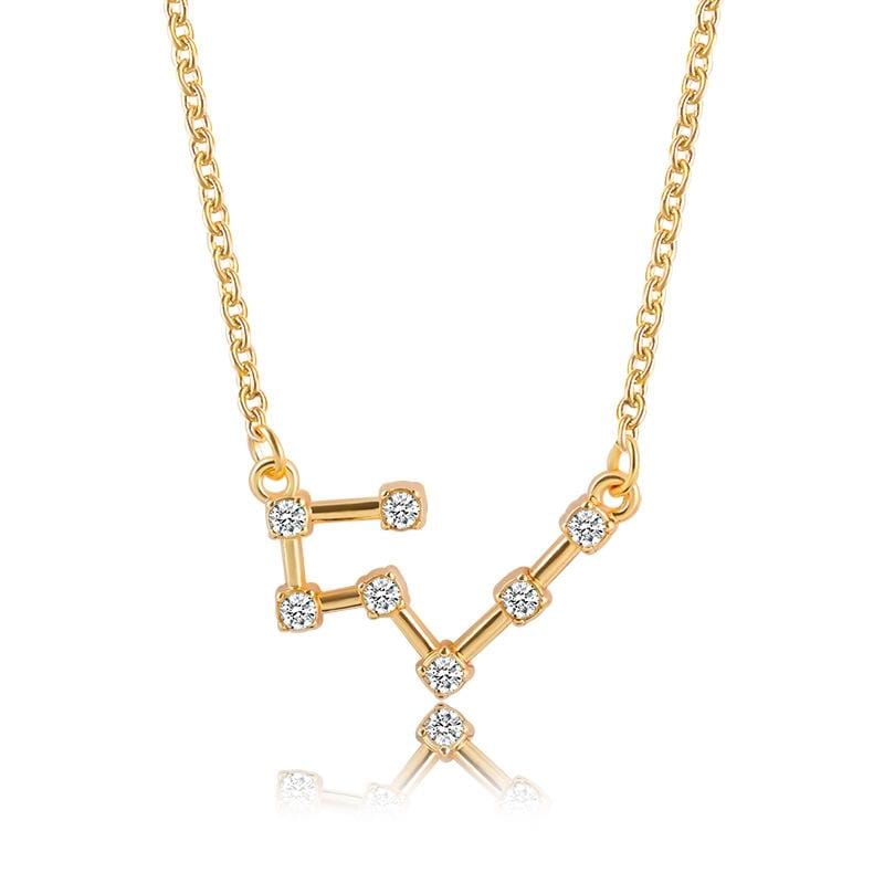 Fashion Zircon Pendant Zodiac Guardian Necklace Short Clavicle Chain (Taurus-Gold)