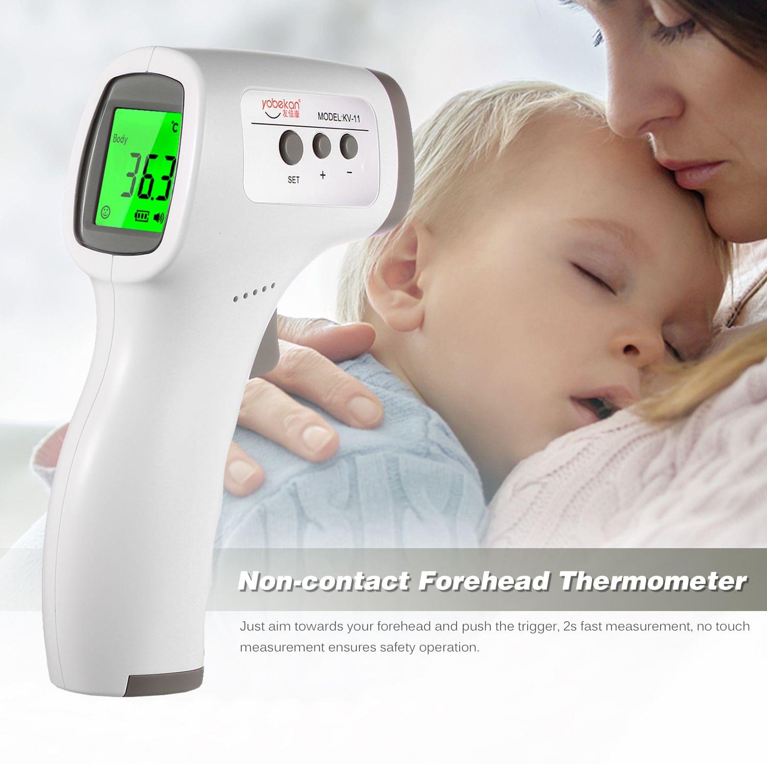 Digital Infrared Forehead Thermometer LCD IR Thermometer - White & Grey