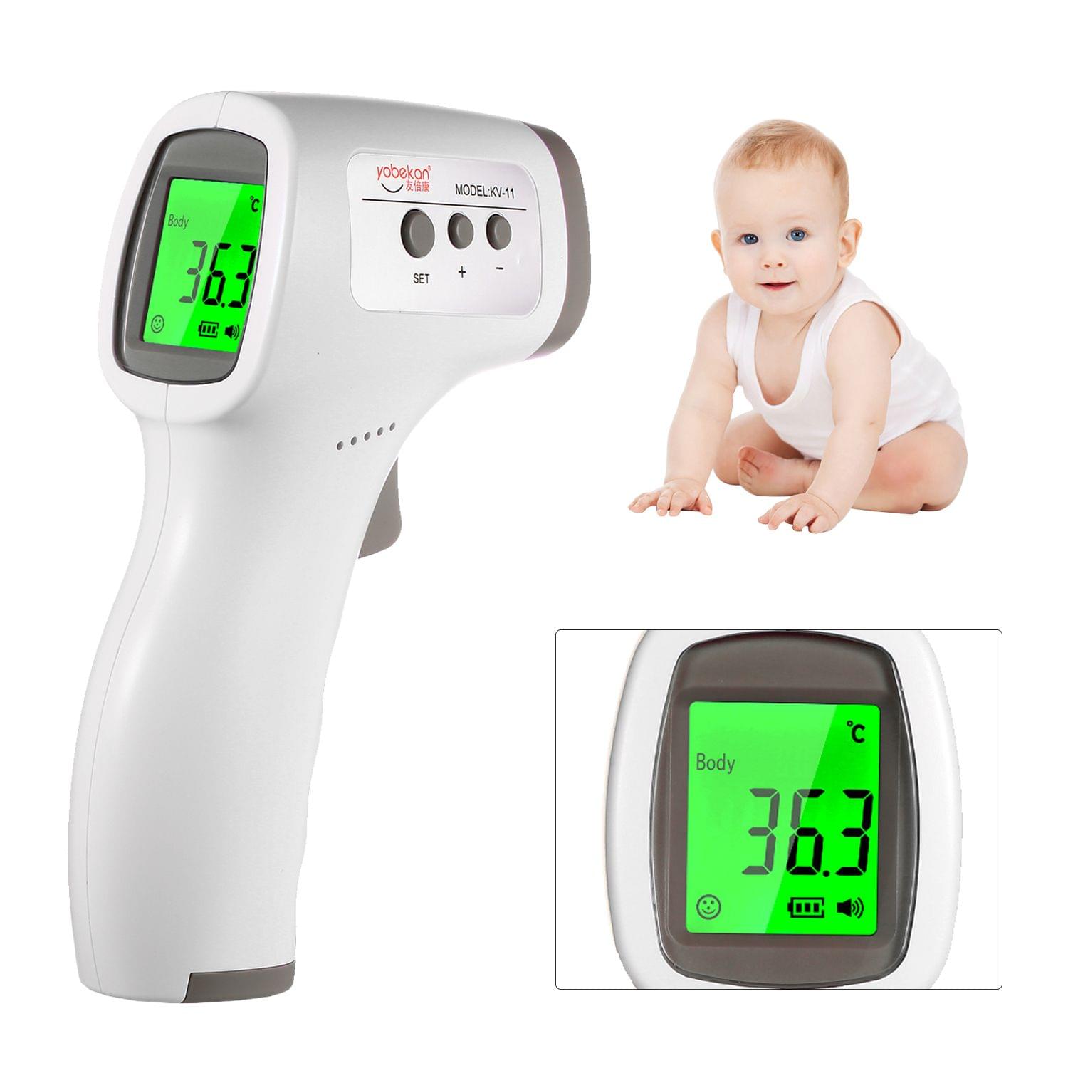 Digital Infrared Forehead Thermometer LCD IR Thermometer - White & Grey