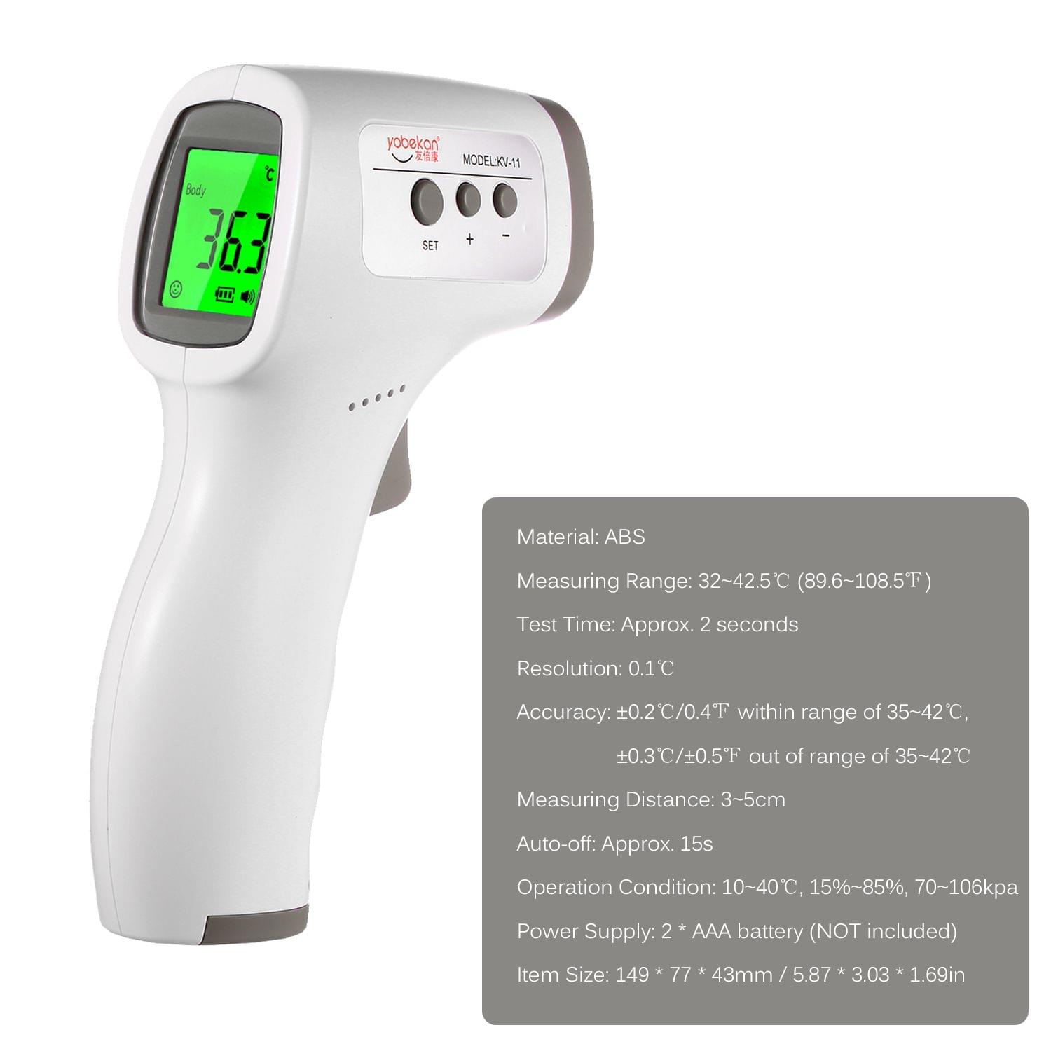 Digital Infrared Forehead Thermometer LCD IR Thermometer - White & Grey