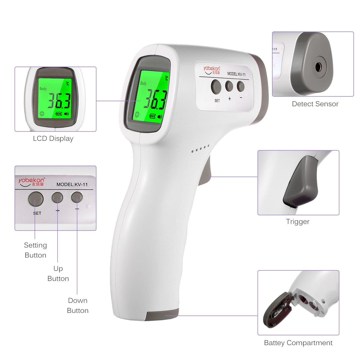 Digital Infrared Forehead Thermometer LCD IR Thermometer - White & Grey