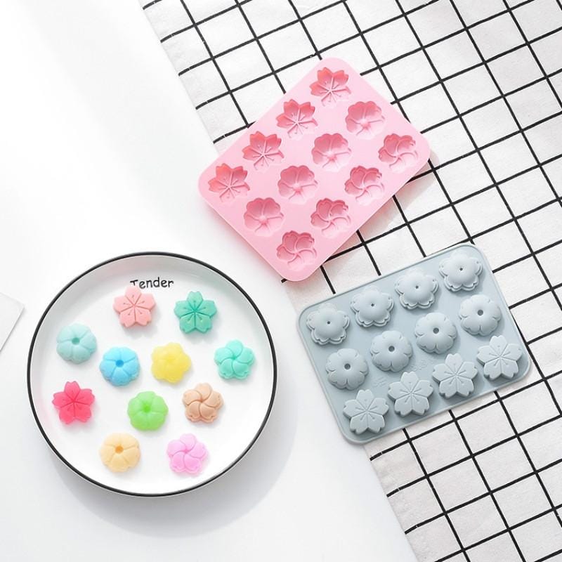 6 PCS 12 Flower-shaped Ice Cube Silicone Mold Pudding Cake Chocolate Baking Mold (Pink)