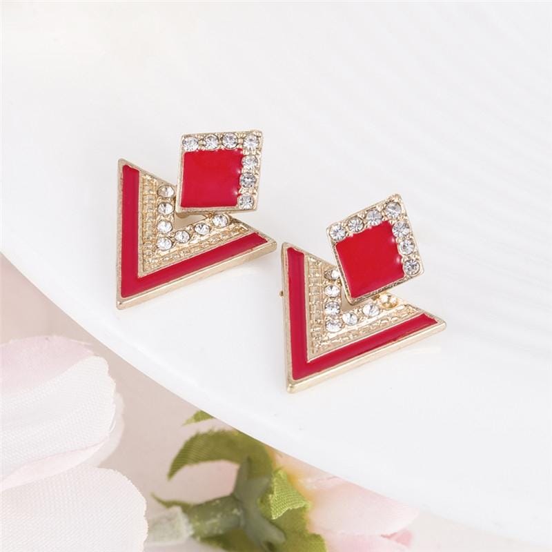 Fashion Rhinestone Geometric Drop Triangle Earrings (Green)