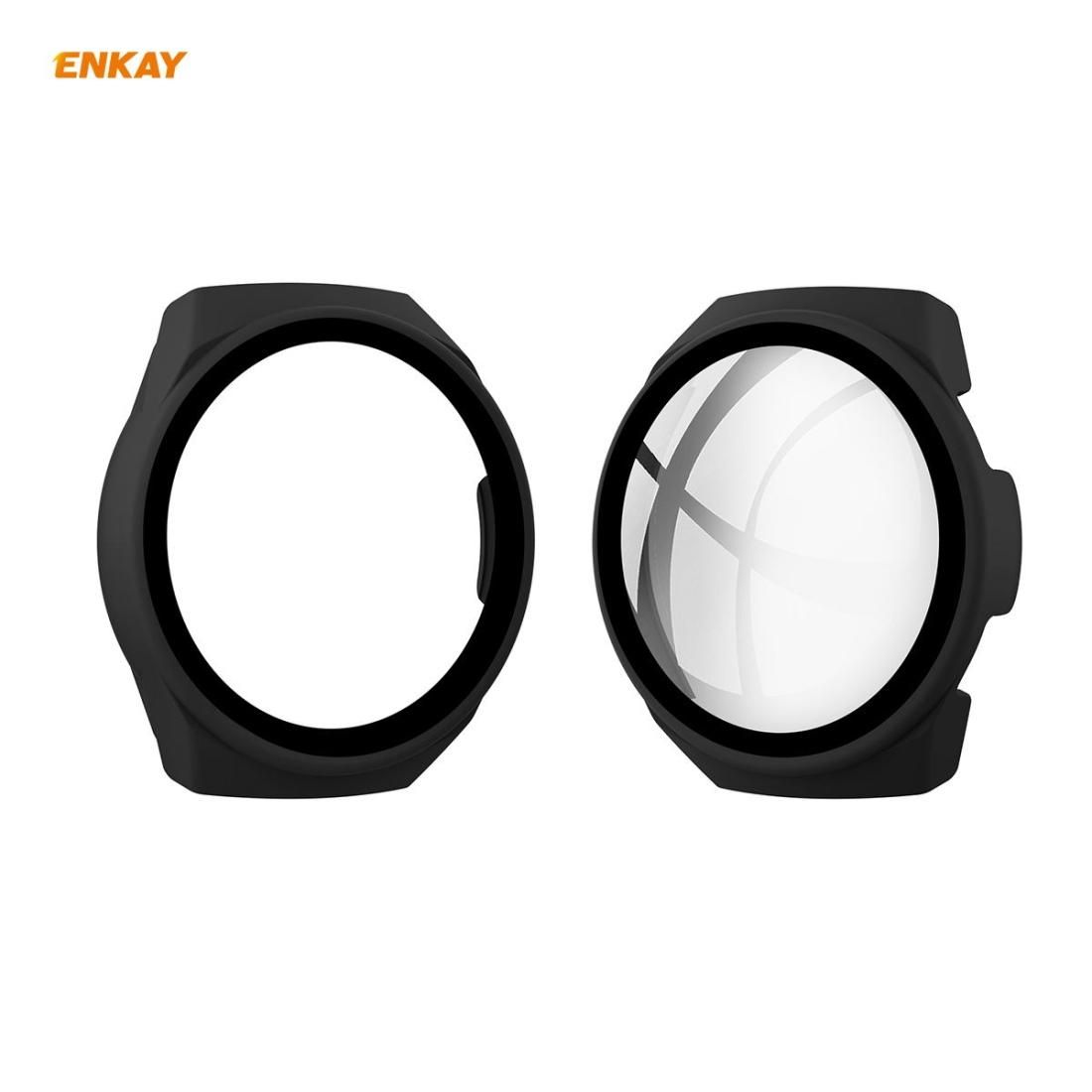 For Huawei Watch GT 2e 46mm ENKAY Hat-Prince ENK-AC8203 Full Coverage PC Frosted Case + 9H Tempered Glass Film (Black)