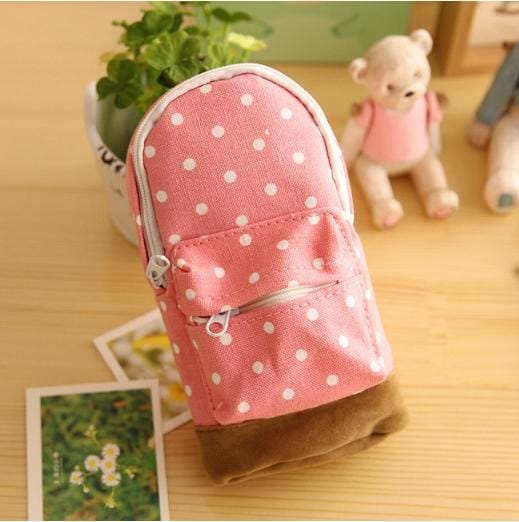Multi-function Large Capacity Creative Canvas Backpack Dot Pencil Case (Pink)