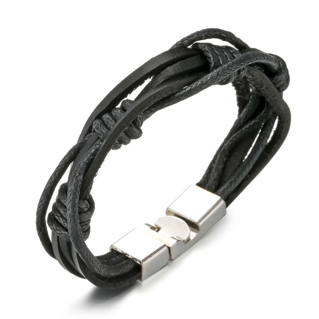 Fashion Men Jewelry Retro Black Multilayer Bracelet Classic Genuine Leather Bracelet