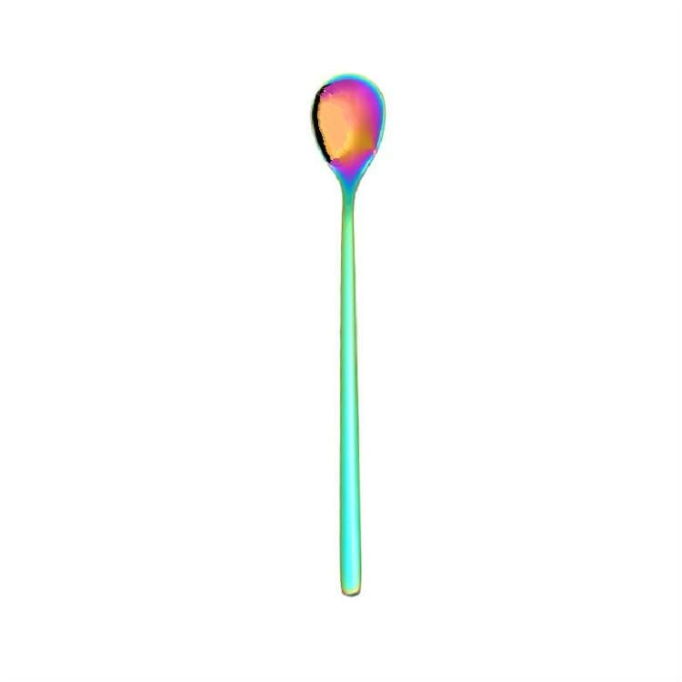 2 PCS Stainless Steel Spoon Creative Coffee Spoon Bar Ice Spoon Gold Plated Long Stirring Spoon, Style:Round Spoon, Color:Colorful