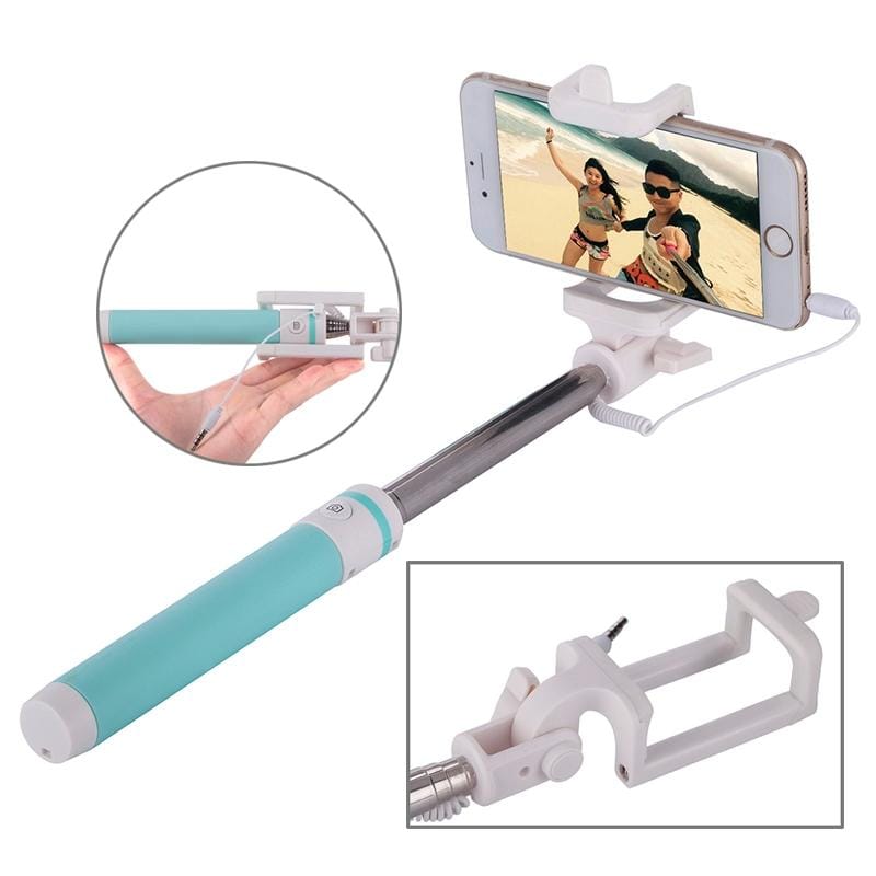 Portable Wire Controlled Macarons Selfie Stick Monopod Folding Extendable Pocket Handheld Holder, For iPhone, Galaxy, Huawei, Xiaomi, LG, HTC and Other Smart Phones, Folded Length: 18.9cm, Max Extension Length: 81.6cm (Green)