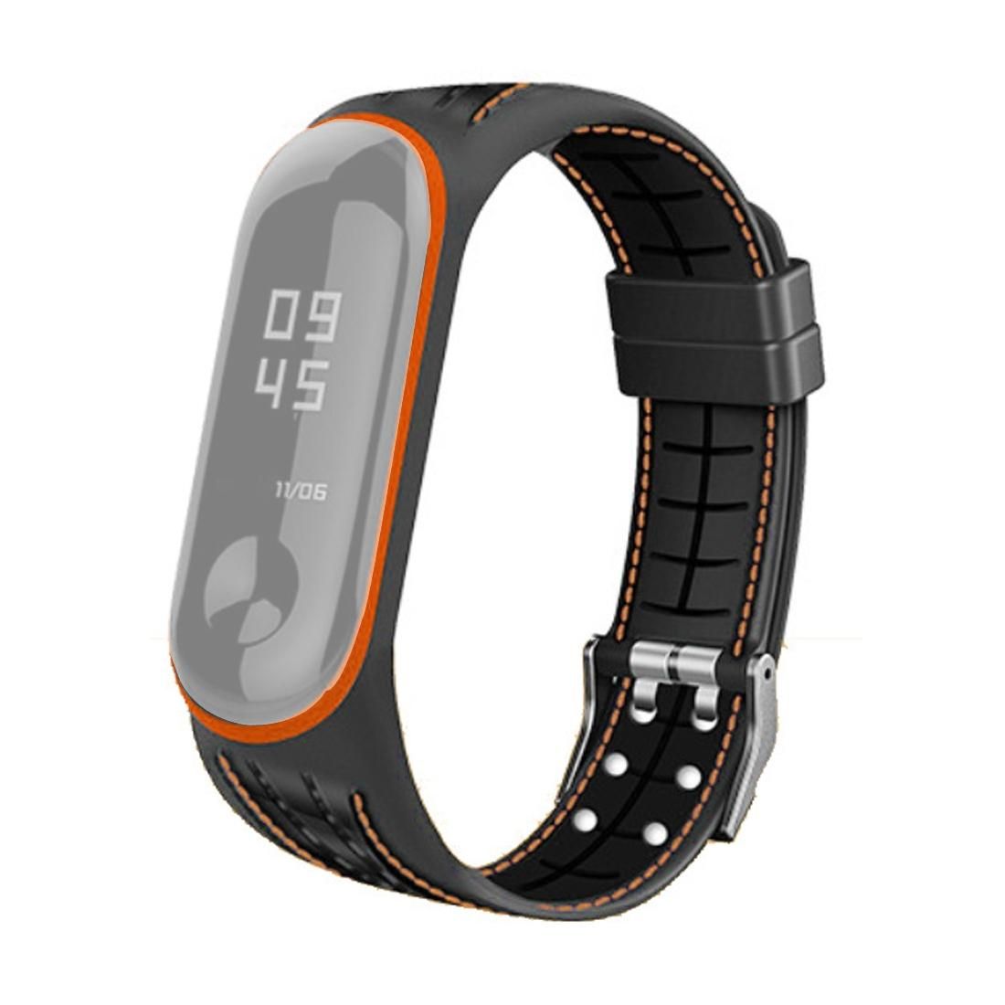 For Xiaomi Mi Band 4 / 3 Silicone Two-color Thread Replacement Strap Watchband, Style:Single Bead Texture (Orange)