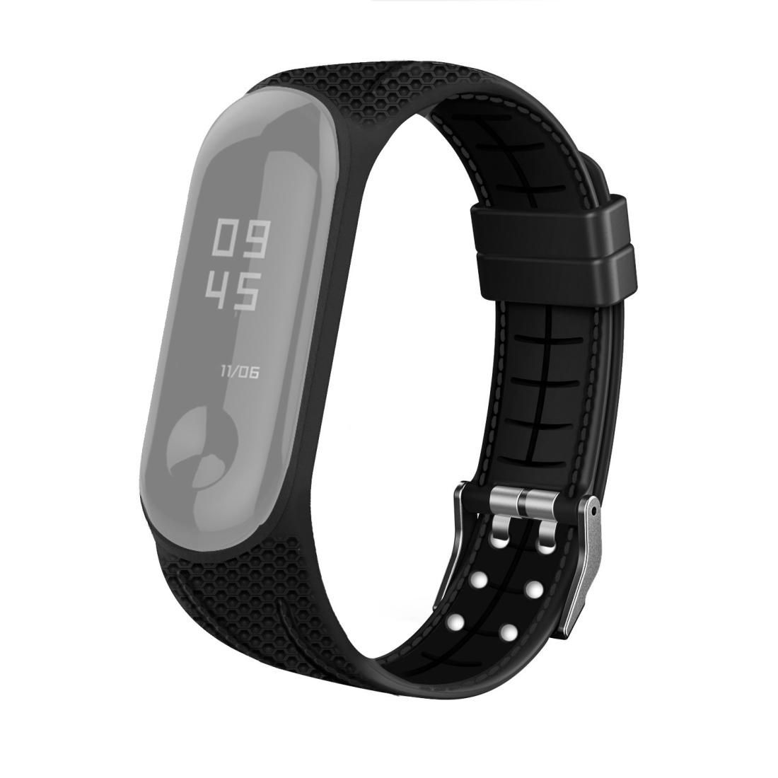 For Xiaomi Mi Band 4 / 3 Silicone Two-color Thread Replacement Strap Watchband, Style:Honeycomb Texture (Black)