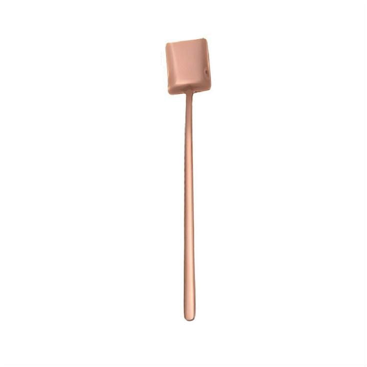 2 PCS Stainless Steel Spoon Creative Coffee Spoon Bar Ice Spoon Gold Plated Long Stirring Spoon, Style:Square Spoon, Color:Rose Gold