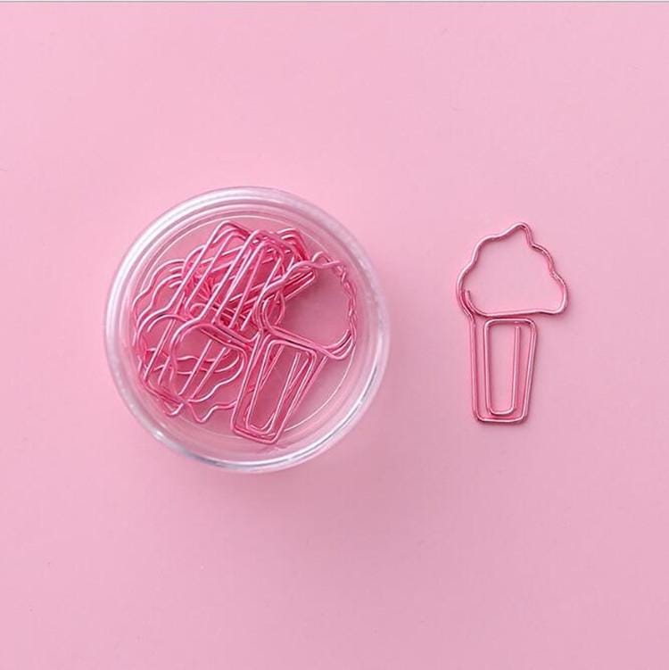 Creative Cartoon Hollow Paper Clip Set Pink Cute Bookmark Pin Clip Stationery Office Supplies (Ice cream)