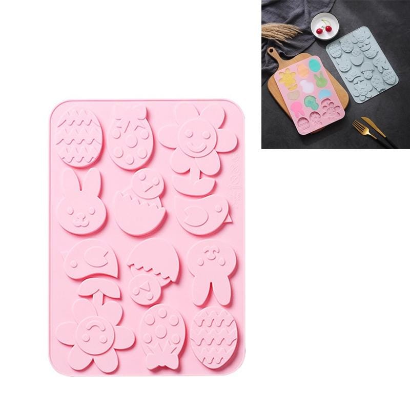 4 PCS Cartoon Farm Style 12 Grid Silicone Ice Cube Chocolate Cake Mould DIY Biscuit Candy Epoxy Baking Mould (Pink)