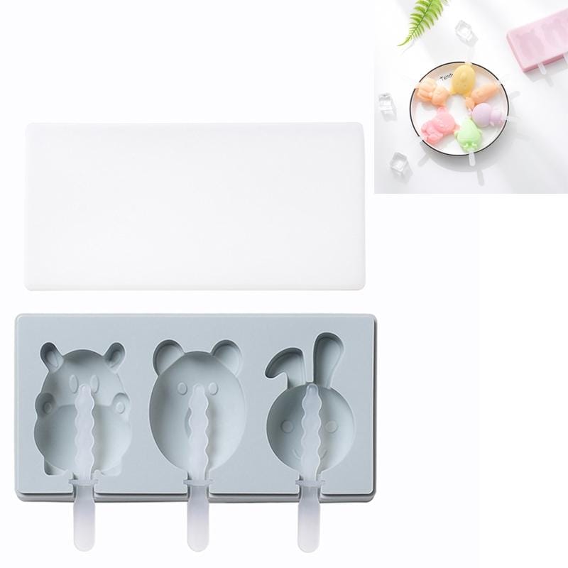 3 PCS Homemade Handmade DIY Cartoon Fruit with Lid Silicone Ice Cream Mold Making Ice Tray, Style:Hippo Bear (Blue)