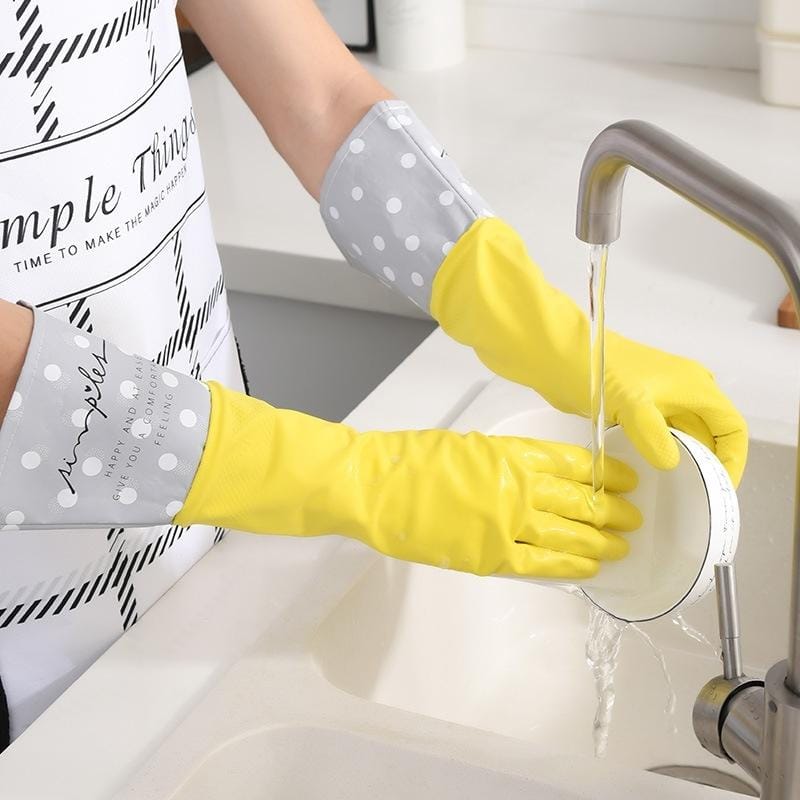 Housework Cleaning Long Tube Dot Waterproof Rubber Gloves, Size:L (Yellow)