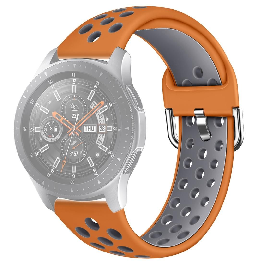 For Galaxy Watch 46 / S3 / Huawei Watch GT 1 / 2 22mm Smart Watch Silicone Double Color Wrist Strap Watchband, Size:S (Orange Grey)