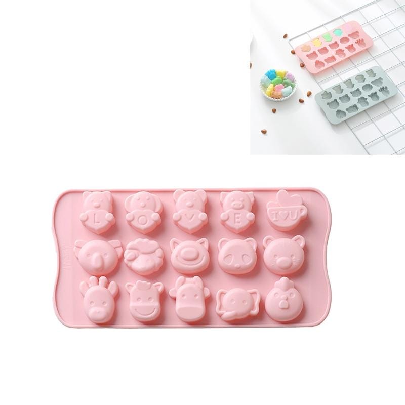 6 PCS Cartoon Animal Shape Silicone Ice Tray Chocolate Mold Household DIY Baking Tool (Pink)
