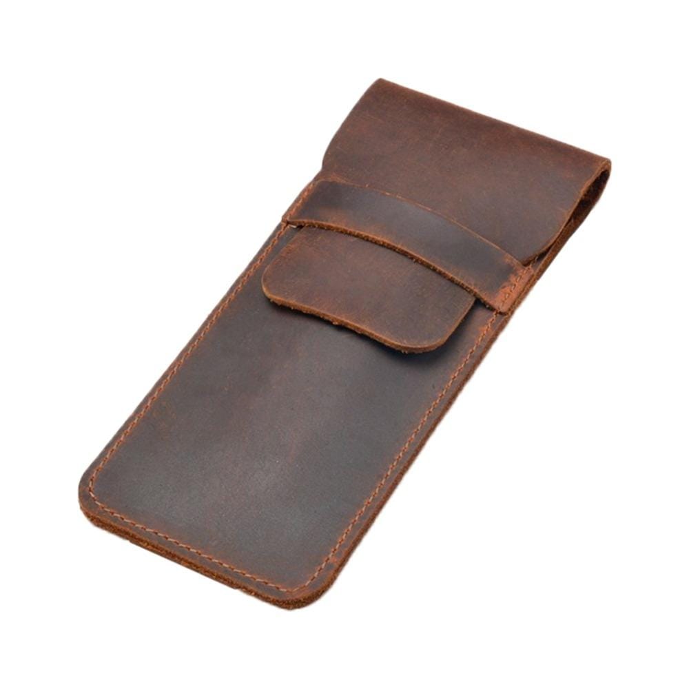 Leather Pen Bag Personality Retro Hand-made Crazy Horse Head Layer Leather Pen Cover, Size:L (Coffee)