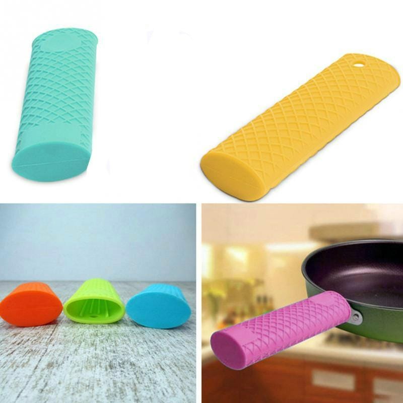 2 PCS Durable Thick Silicone Pot Handle Multicolor Thermal Insulation Sleeve Anti Skid Non Slip Soft Handle Pot Cover (Green)