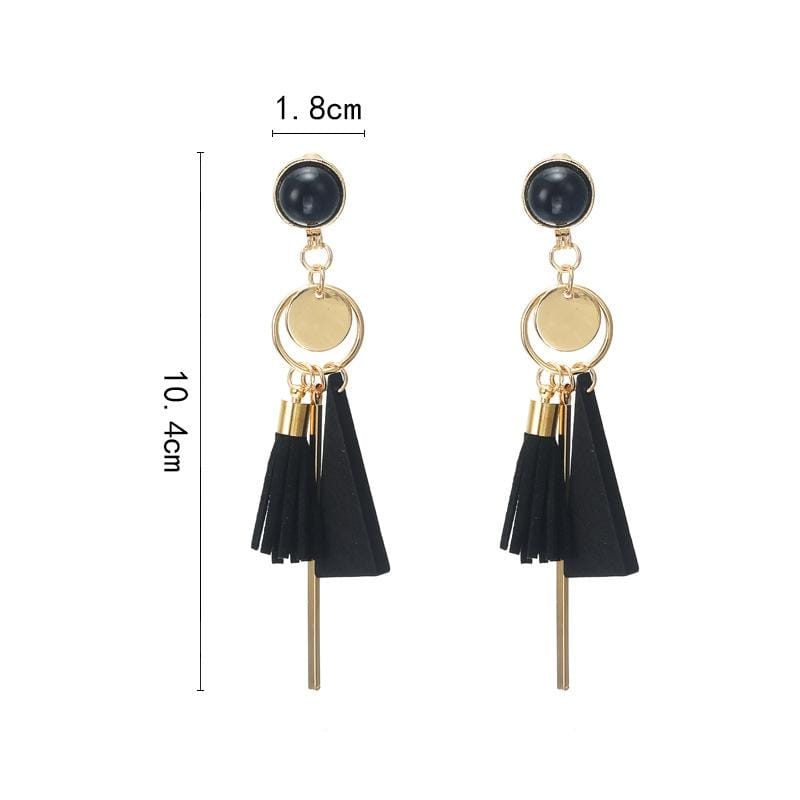 Fashion triangle geometric wood earrings Retro female tassel long women earrings Jewelry (Black)