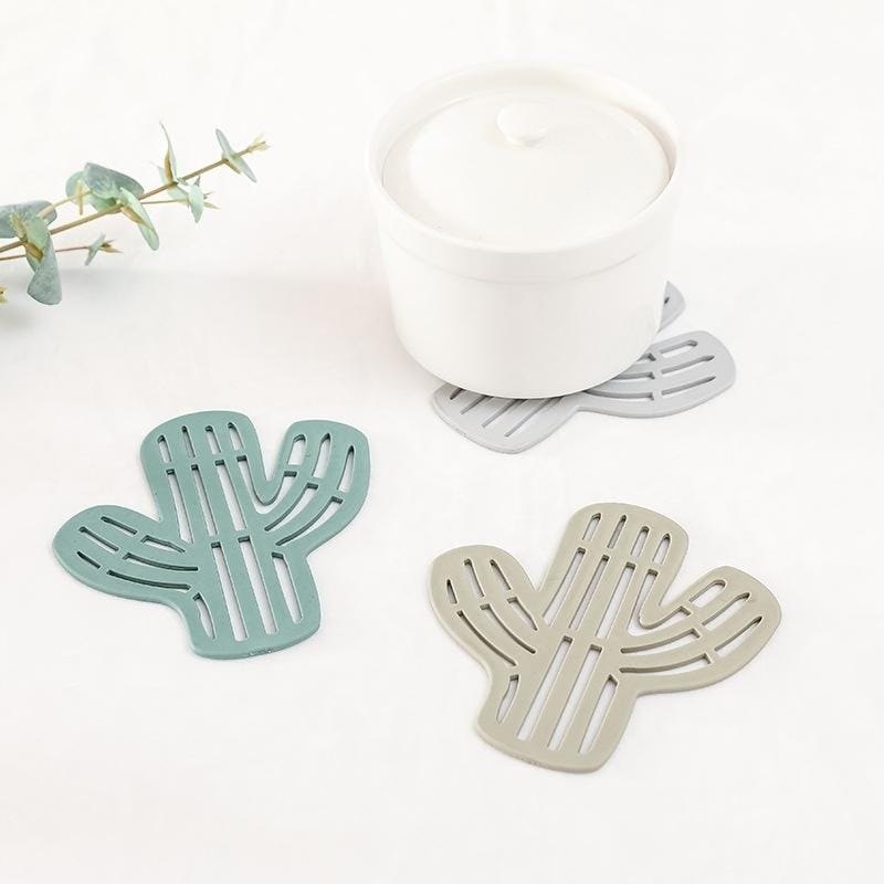 2 PCS Cactus Shape Anti-Scalding Tea Coaster Creative Home Non-Slip Insulation Pad Water Cup Bowl Mat (Gray)
