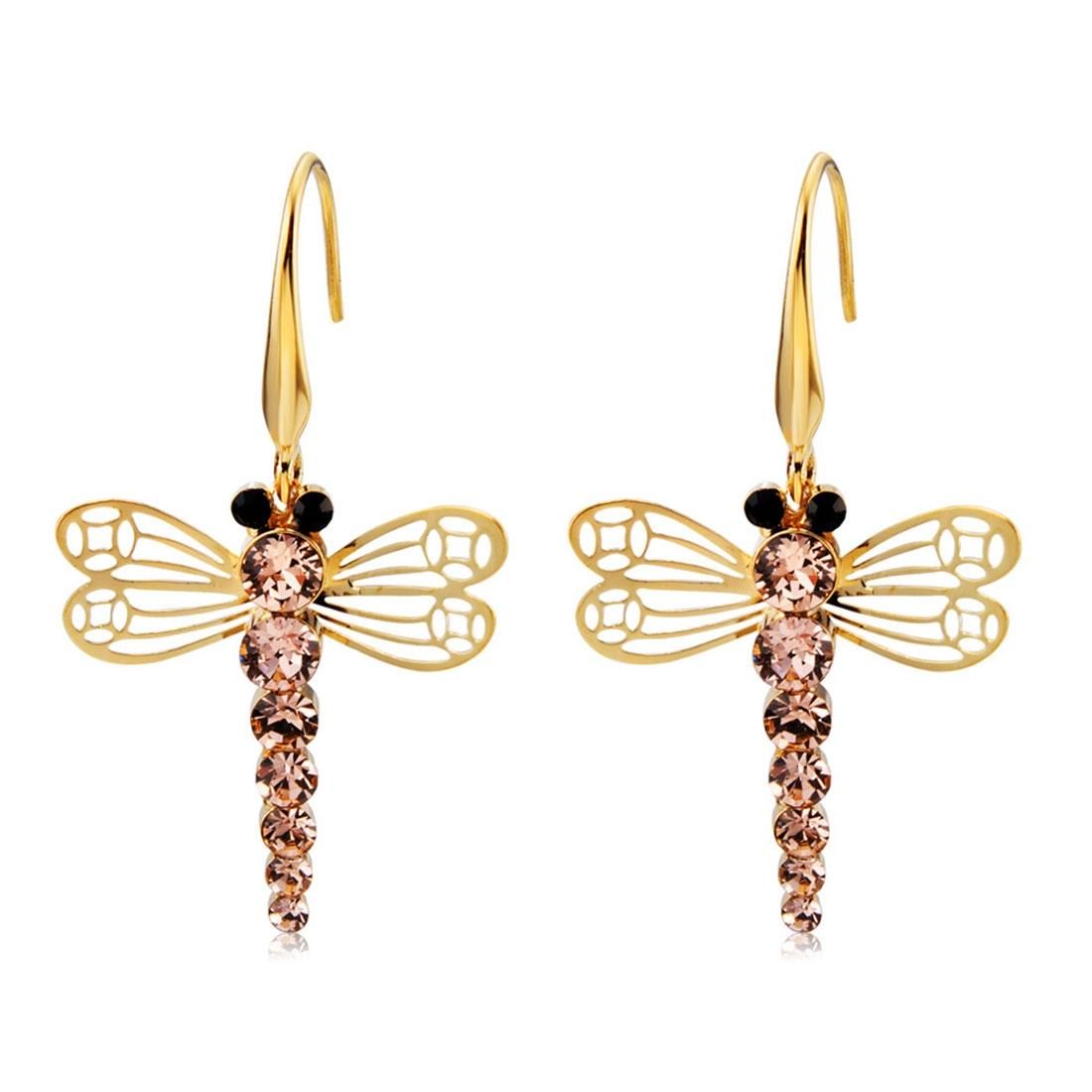 2 PCS Dragonfly Style Crystal Ear Hooks Earrings for Female