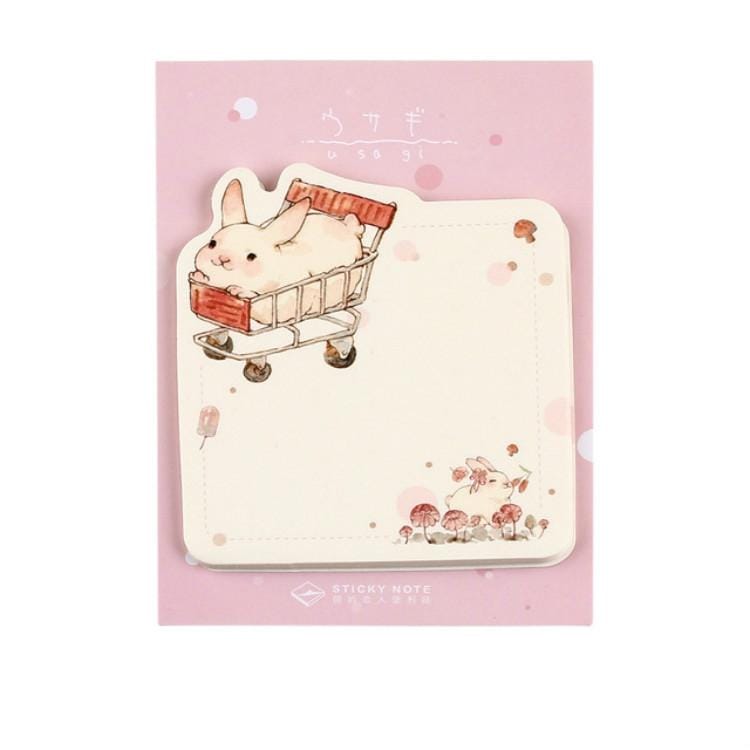 2 PCS Cute Cartoon Animal Note Notepad Diary Self-adhesive Glue Memo Post-it (Shopping Rabbit )