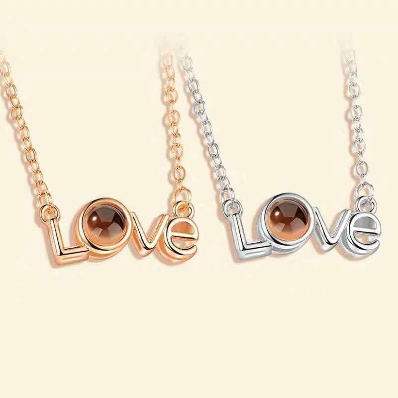 Love Memory 100 Languages I Love You Projection Love Letter Pendant Necklace (love letter silver)