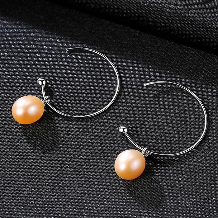 925 Sterling Silver Big Half Circle Earwire Drop Natural Freshwater Pearls Earring (pink)