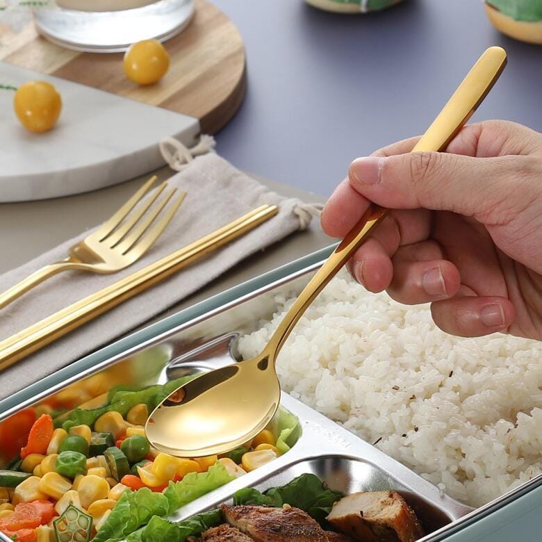 3 PCS / Set Creative Stainless Steel Spoon Fork Chopsticks Portable Tableware Set, Color:Original Steel