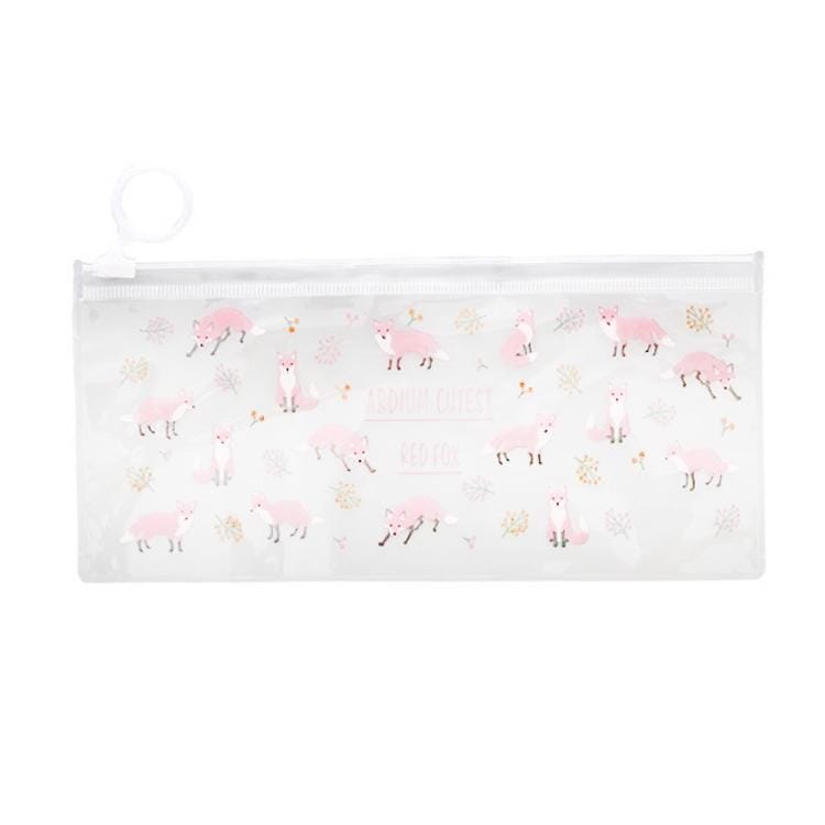 3 PCS Cartoon Floral Pen Bag Student Cute Transparent Pull Bag Creative Stationery (Fox)