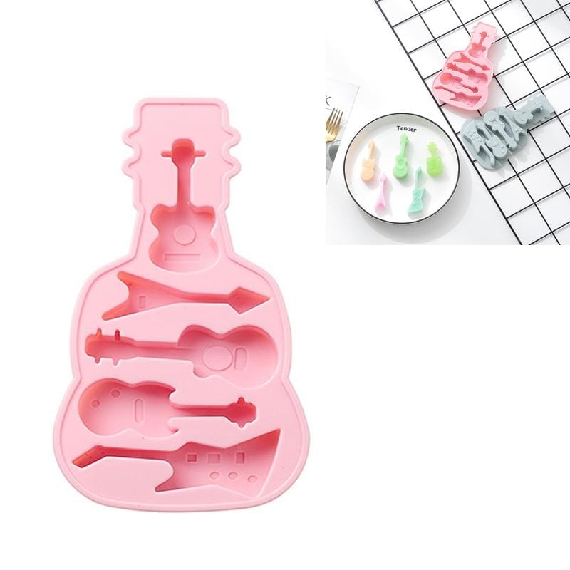 6 PCS Guitar Shape Silicone Mold Homemade DIY Chocolate Ice Tray Mold (Pink)