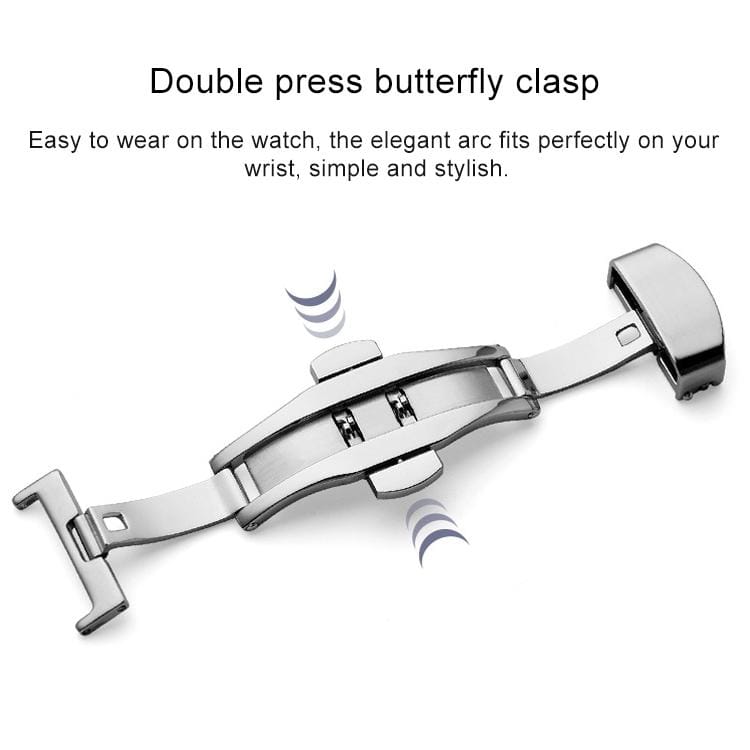 Watch Leather Wrist Strap Butterfly Buckle 316 Stainless Steel Double Snap, Size: 16mm (Rose Gold)