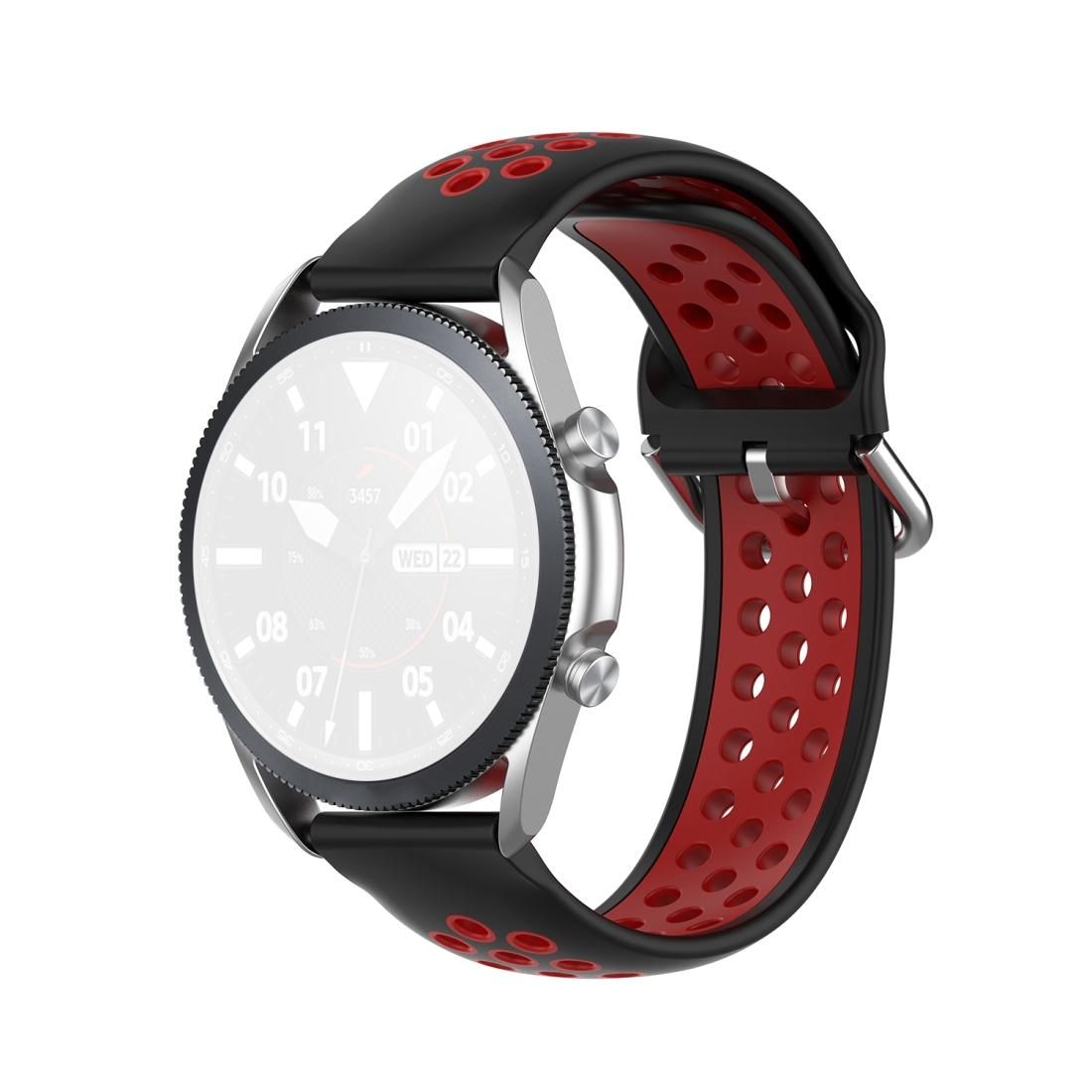 For Galaxy Watch 3 41mm Silicone Sports Two-tone Strap, Size: Free Size 20mm (Black Red)