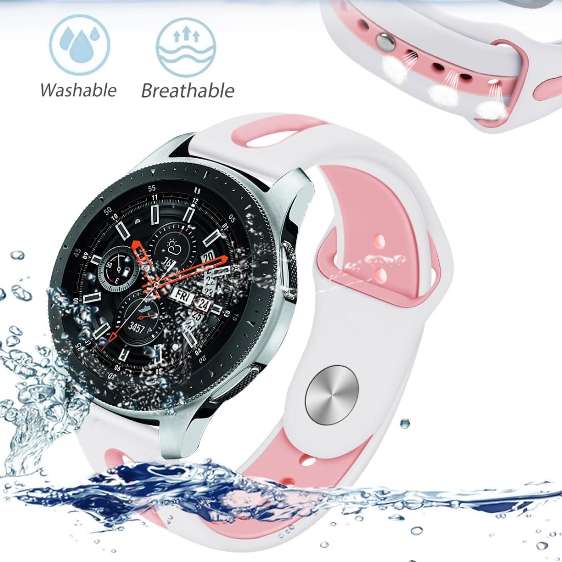 For Samsung Galaxy watch 46mm Two-tone Silicone Open Strap, Style: Type B (White Pink)