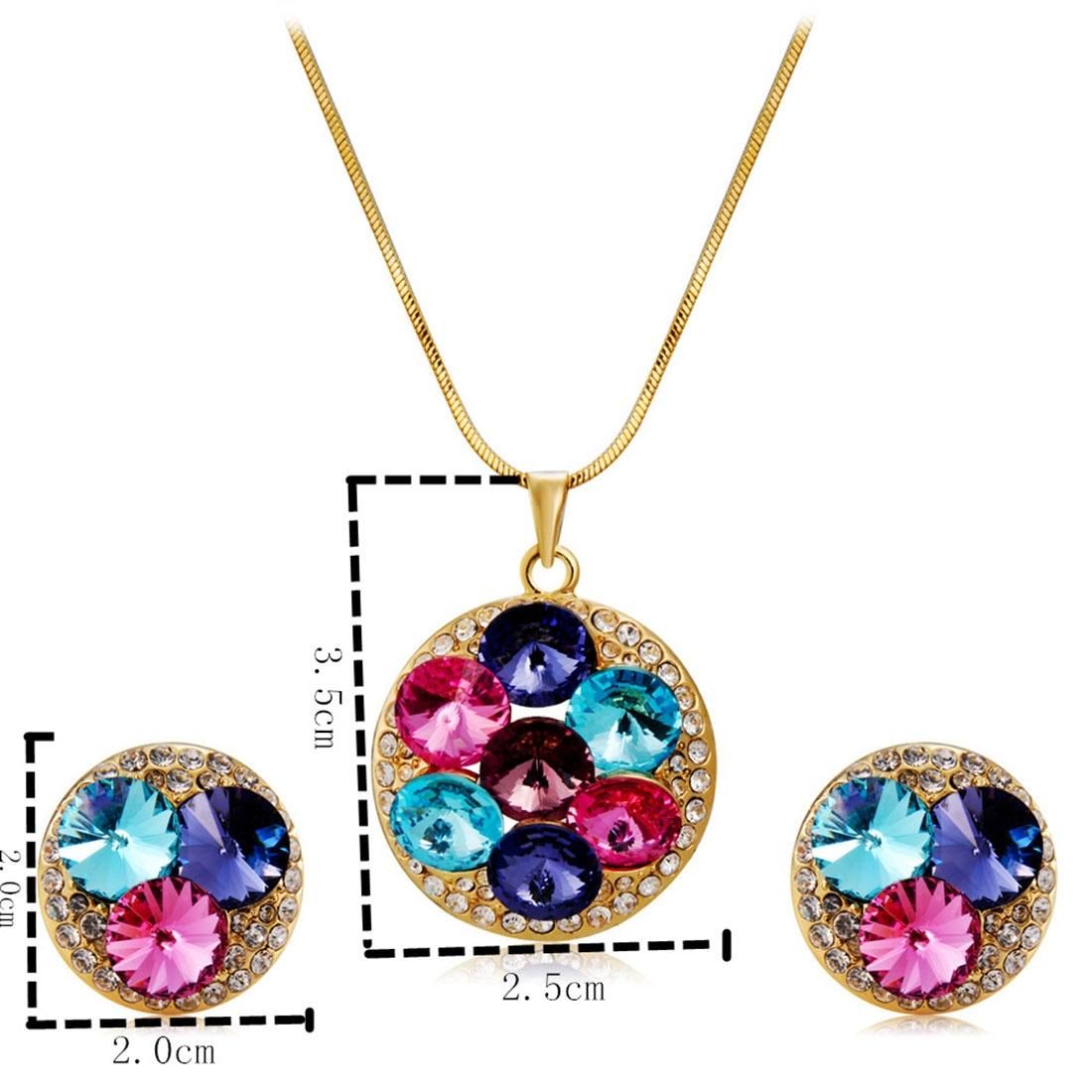 Fashionable Crystal Inlaid Pendant Necklace and Earring Set for Female, Chain Length: 43cm