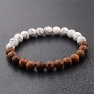 8mm Natural Wood Beads Bracelets Black Ethinc Meditation White Bracelet (White)