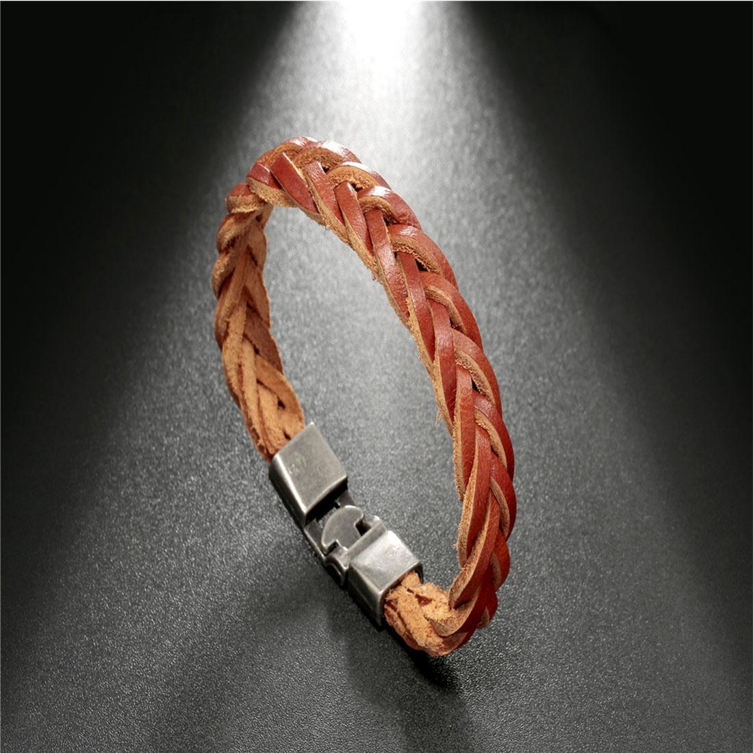 Fashion Men Jewelry Punk Braided Leather Bracelet Classic Brown Buckle-style Genuine Leather Bracelet