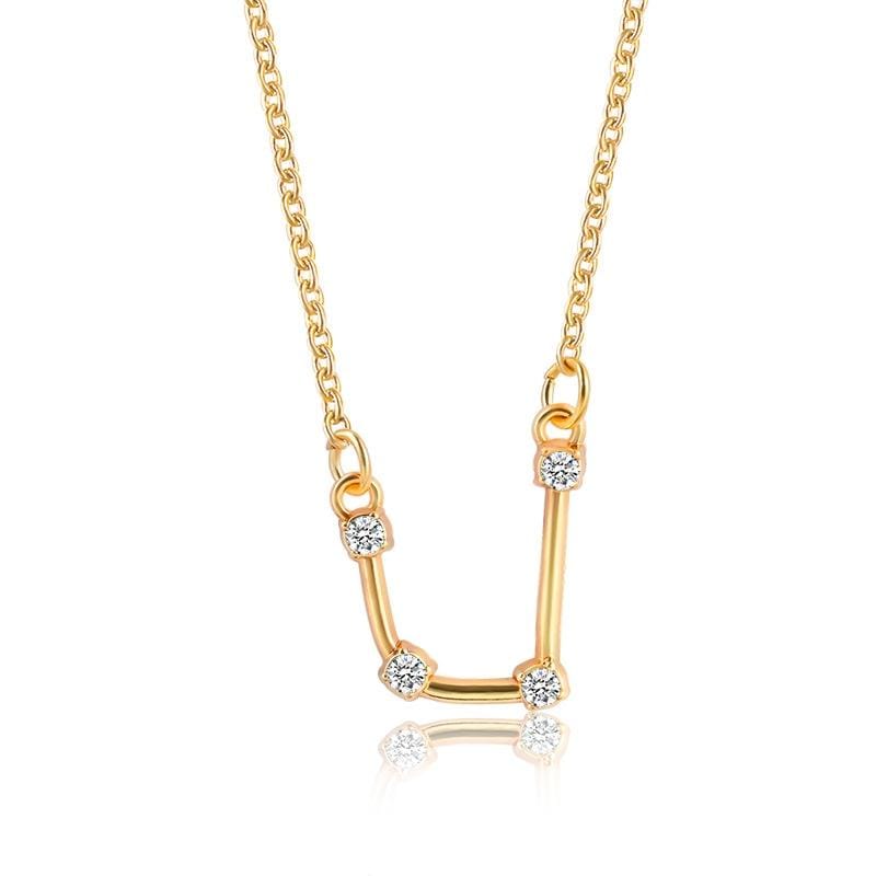 Fashion Zircon Pendant Zodiac Guardian Necklace Short Clavicle Chain (Aquarius-Gold)