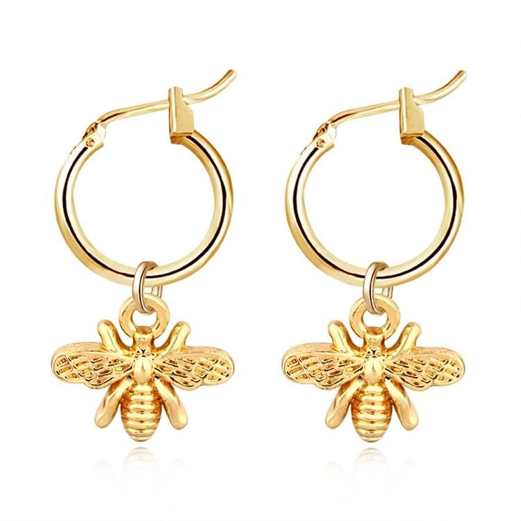 Stereoscopic Trend Cute Bee Hoop Pendant Earrings (Silver)