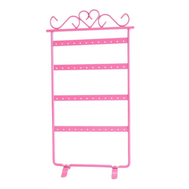 Earrings Necklace Jewelry Stand Holder Display Rack (Pink)