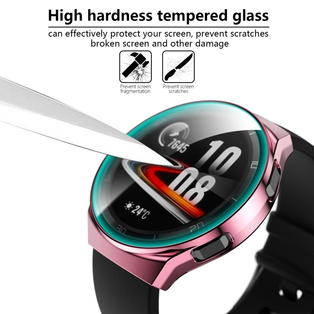 For Huawei Watch GT2e 2 in 1  Tempered Glass Screen Protector + Fully Plating PC Case (Pink)