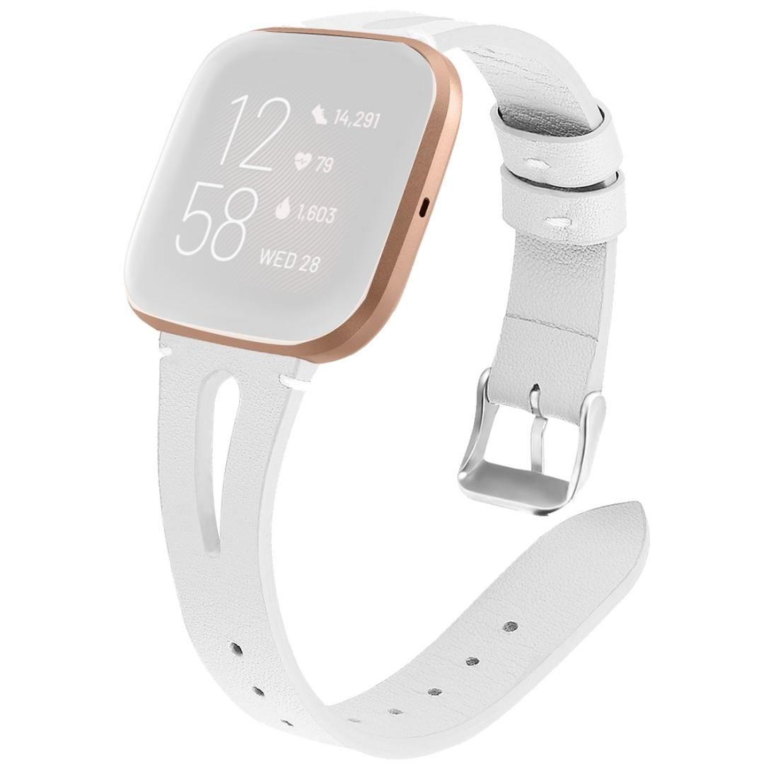 For Fitbit Versa 2 Leather Middle Opening Watch Strap (White)