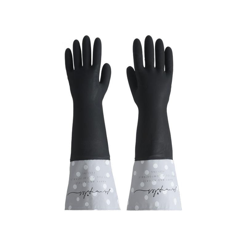 Housework Cleaning Long Tube Dot Waterproof Rubber Gloves, Size:S (Black)