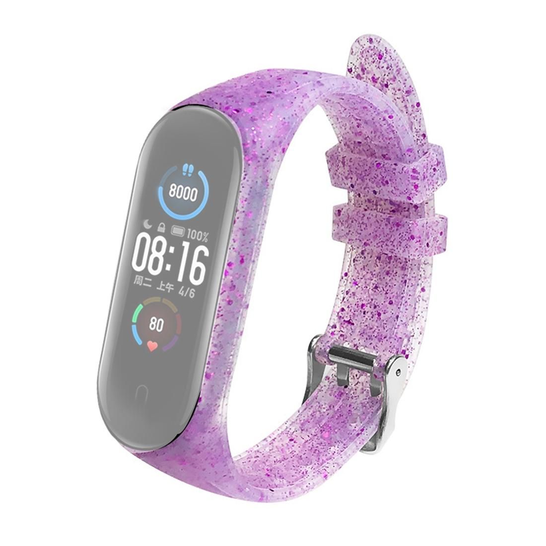 For Xiaomi Mi Band 5 Glitter Powder Silicone Replacement Strap Watchband (Purple)