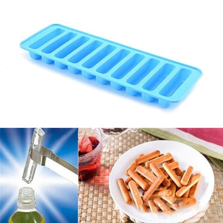 10 Even Strips of Silicone Mold Sausage Hot Dog Ham Cake Baking Finger Biscuit Mold (Blue)