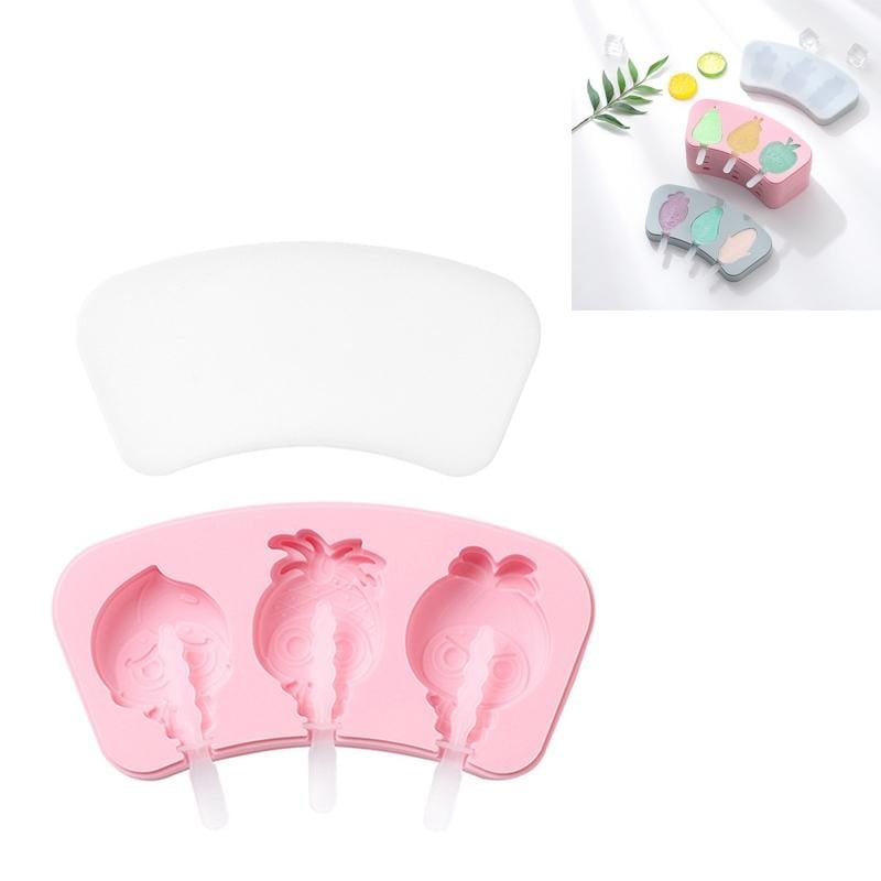 2 PCS Cartoon Homemade Popsicle Ice Cream Mold with Lid Silicone Baking Tool, Style:Fruit Man (Pink)